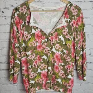 Talbots Pink and Green Floral Cardigan Sweater
